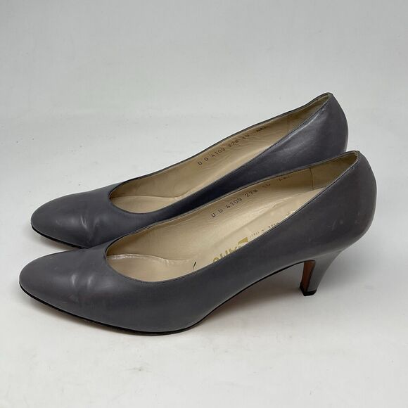 Salvatore Ferragamo Shoes Womens 10 AAA Narrow Gray Leather Pumps Made in Italy - Picture 4 of 16